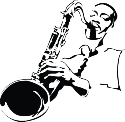 Sagoma di musicista che suona il sassofono.